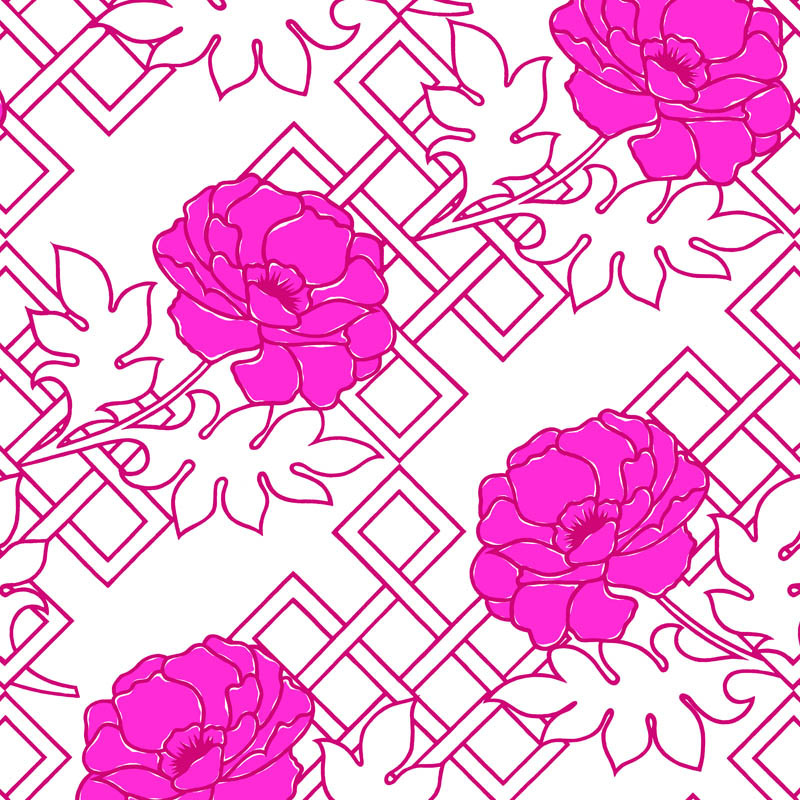 Large Floral Trellis | Fuschia wallpaper. Pink contemporary floral ...