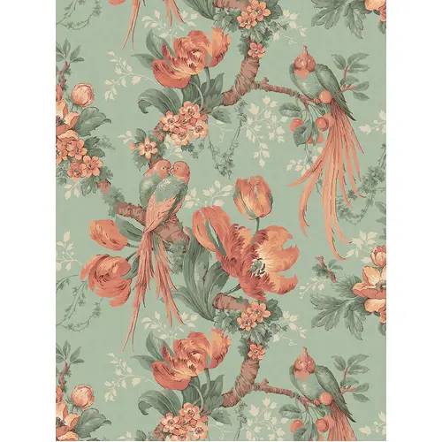 Lovebirds | Tropical Blooms Wallpaper