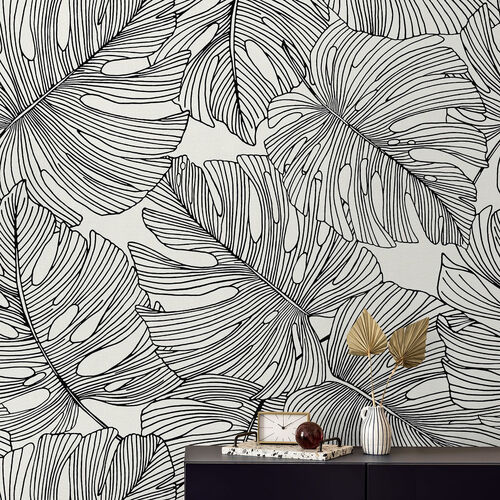 Tarra | Tropical Leaf Outline Wallpaper